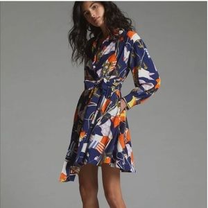 NEW!  Anthropologie Maeve Shirtdress in navy nautical print S